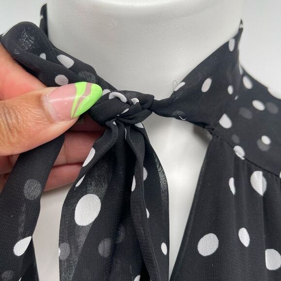 Lane Bryant Polka Dot Chiffon Fit & Flare Dress 16 Keyhole Neck Elastic Waist - Picture 4 of 17